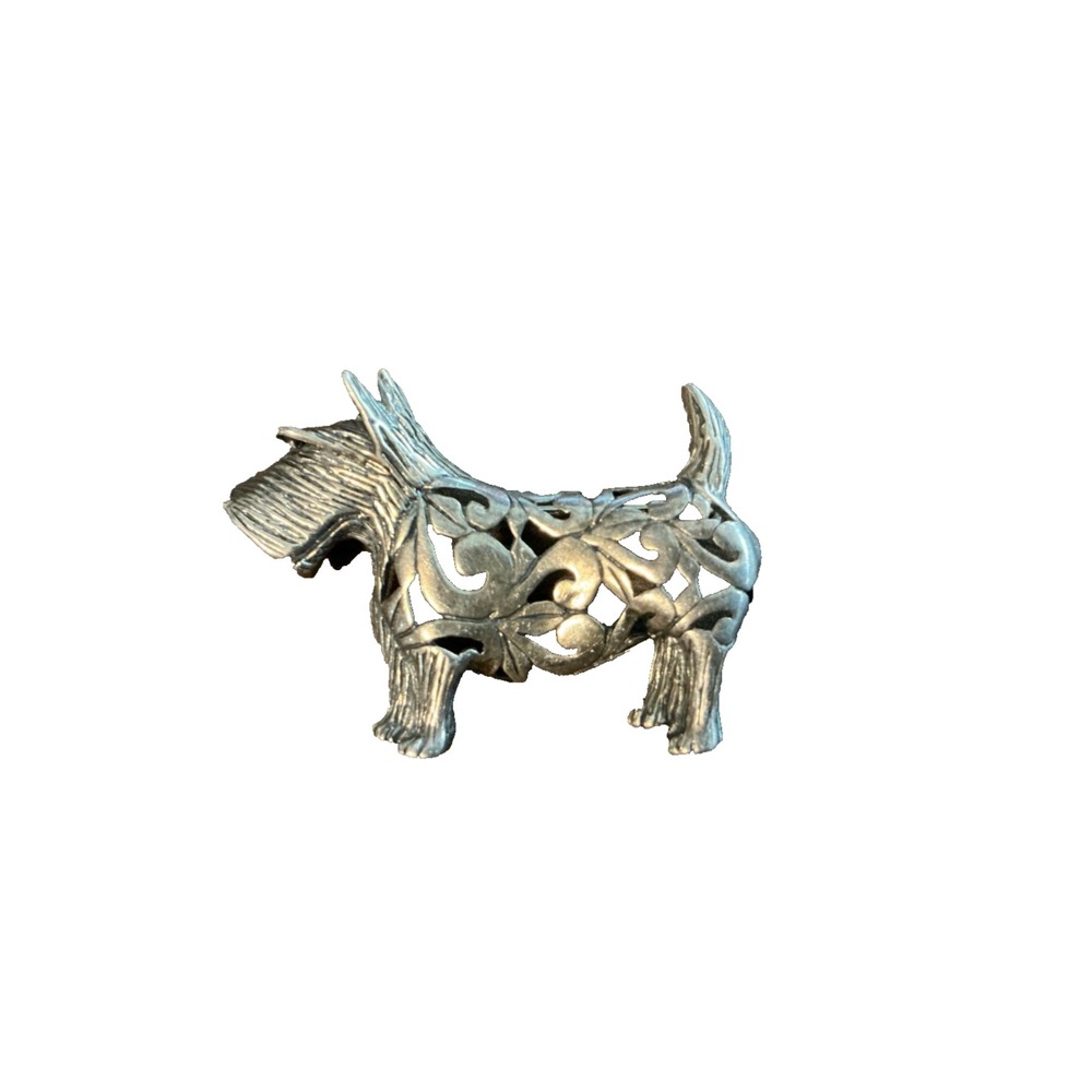 Scottie Dog Scottish Terrier Jezlaine Sterling 925 Filigree Metal Vtg Brooch Pin